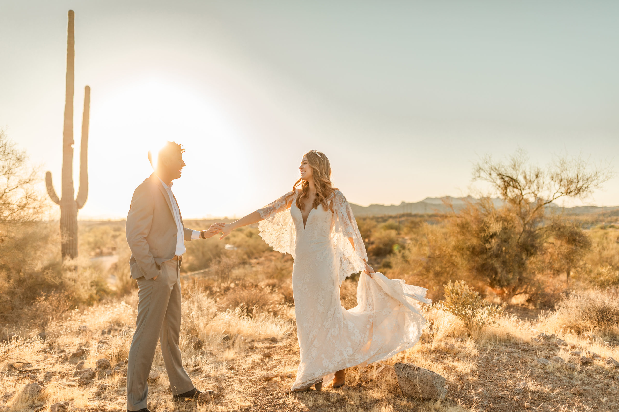 Bride and groom at Arizona desert elopement 