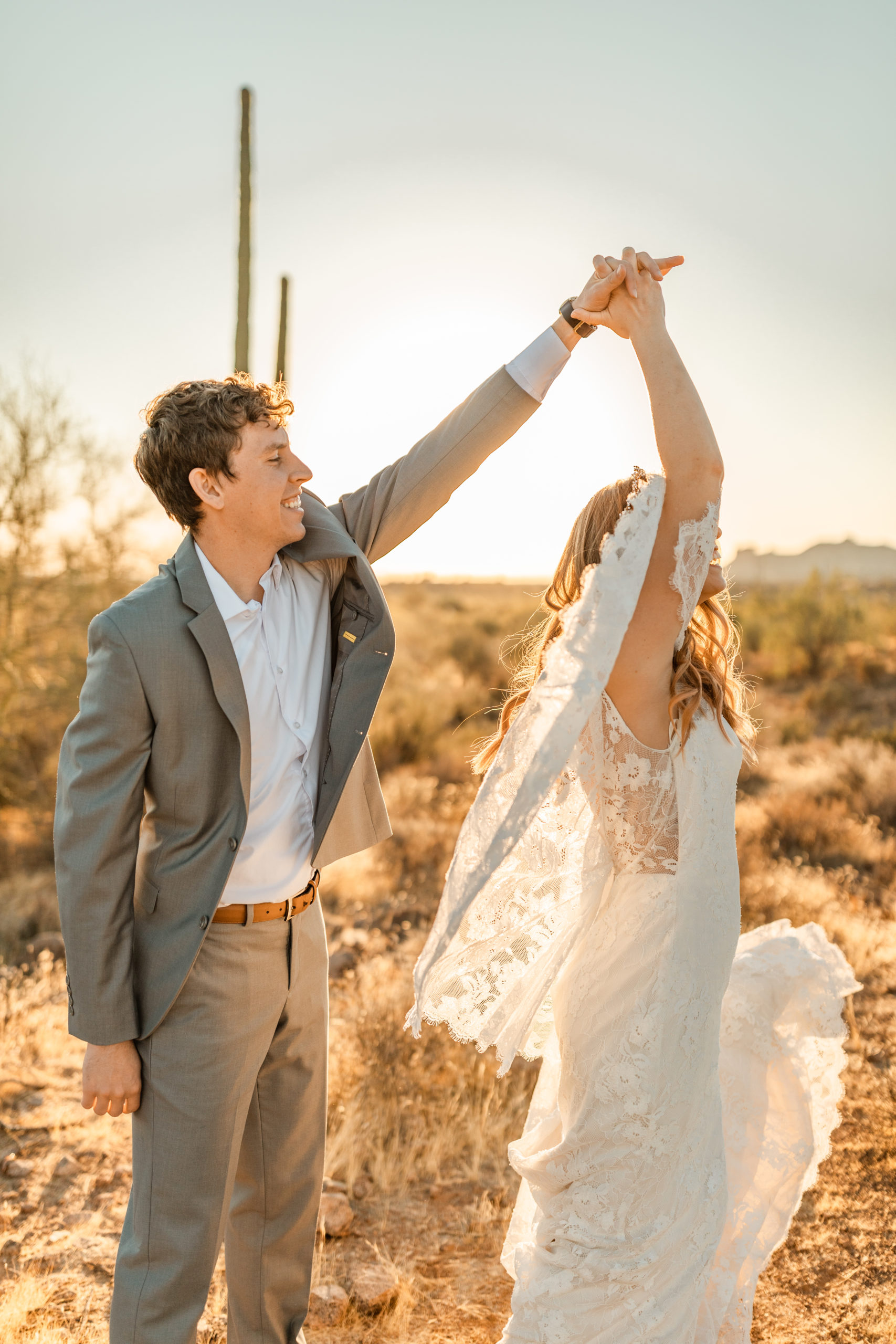 Bride and groom dancing at Arizona desert elopement 