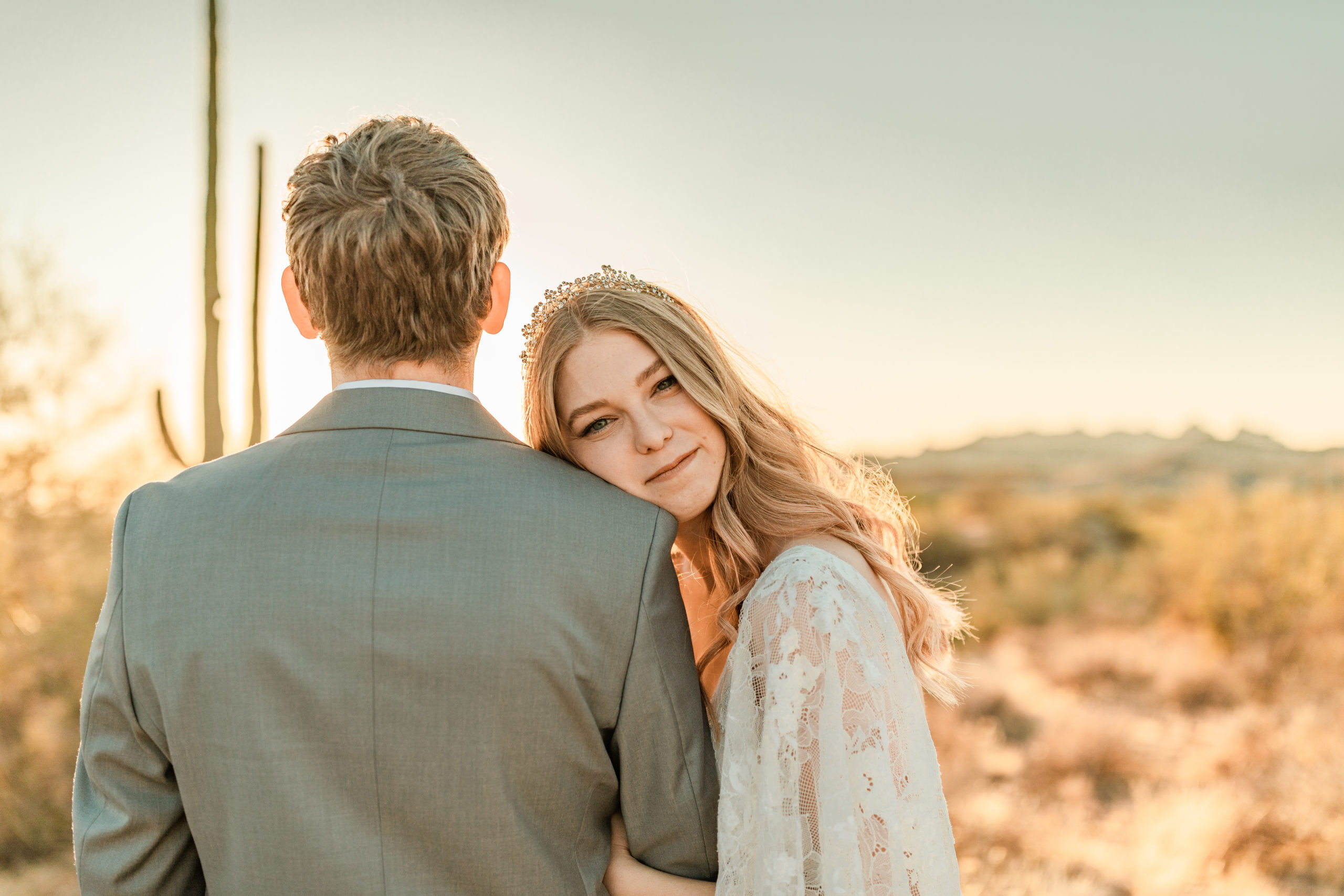bride and groom wedding photos in Arizona desert elopement