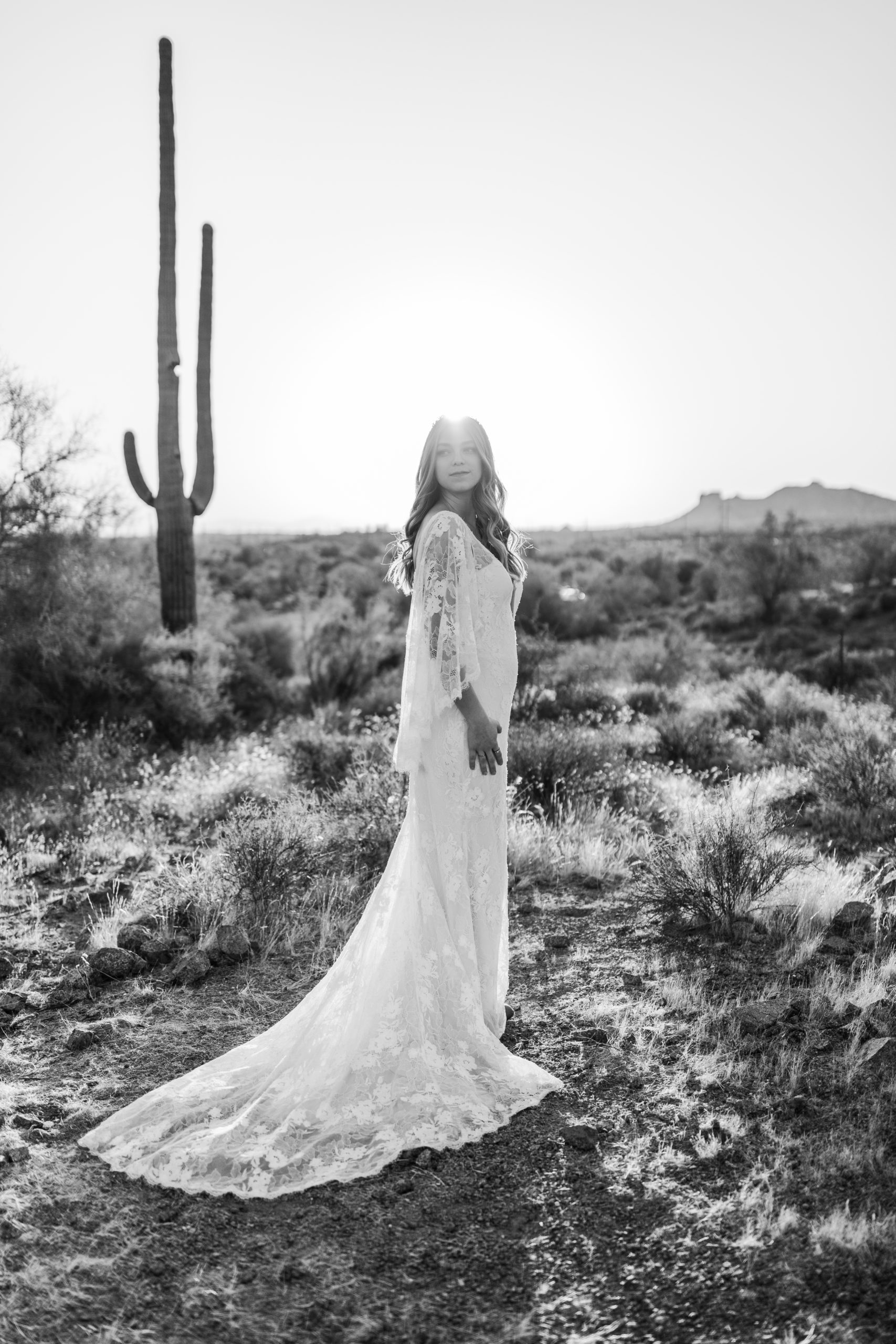 bride posing in Arizona desert wedding photos