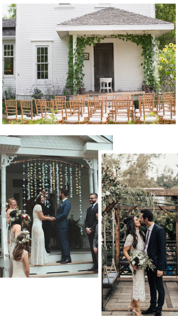 Backyard wedding inspiration and at home ceremony on front porch or back deck