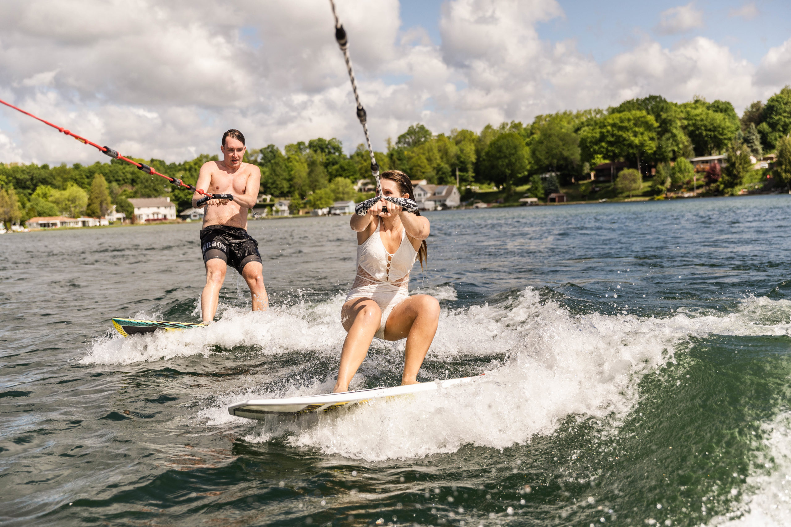 Wakeboarding Engagement Session at Lake in Michigan