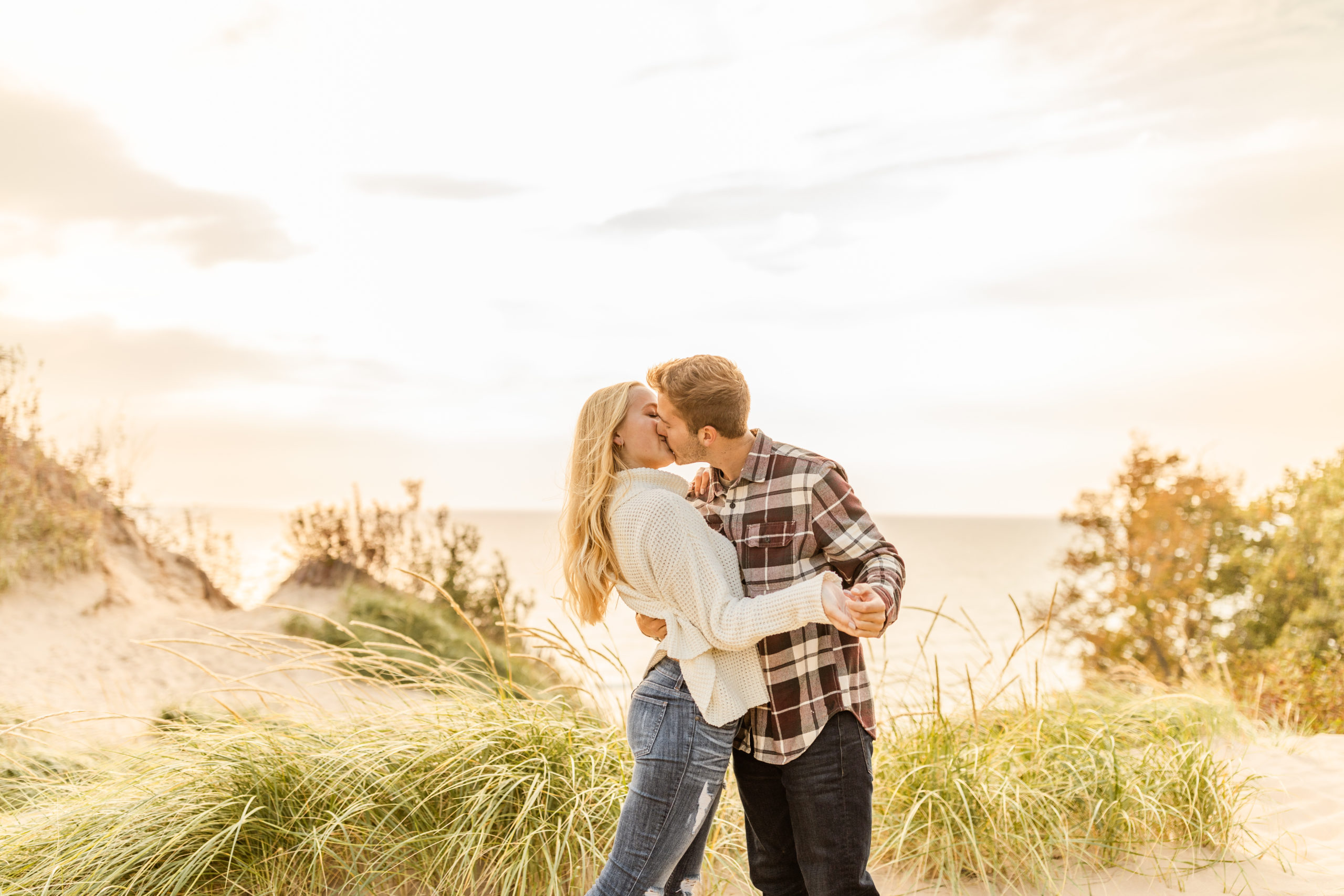 Lake Michigan Engagement Photoshoot in the dunes in autumn