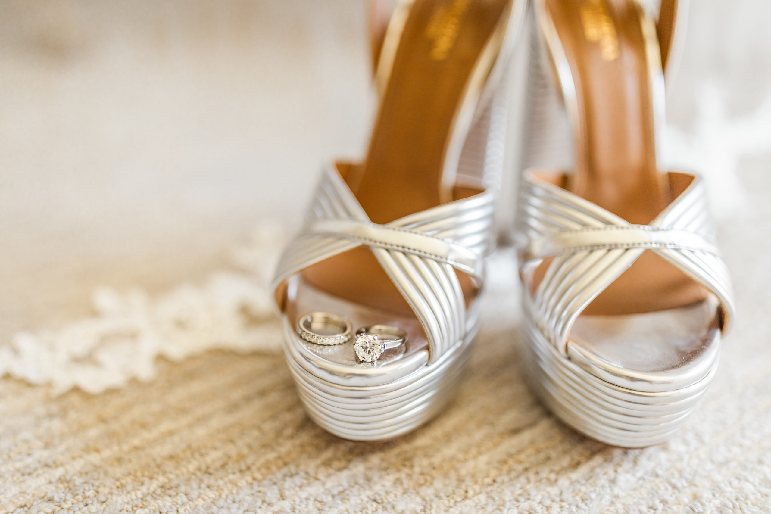 bridal shoes and wedding rings