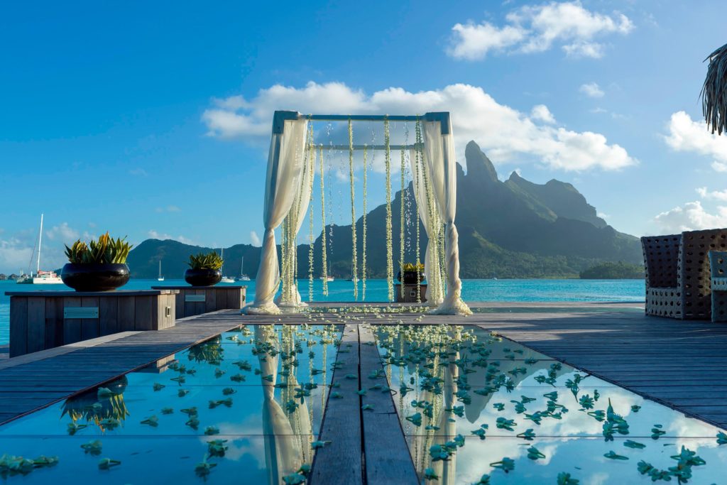 Wedding venue overlooking water at St Regis resort in Bora Bora