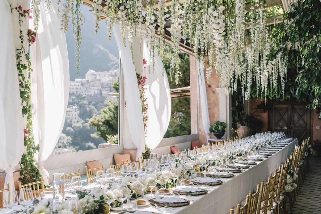 wedding reception on terrace overlooking Positano italy
