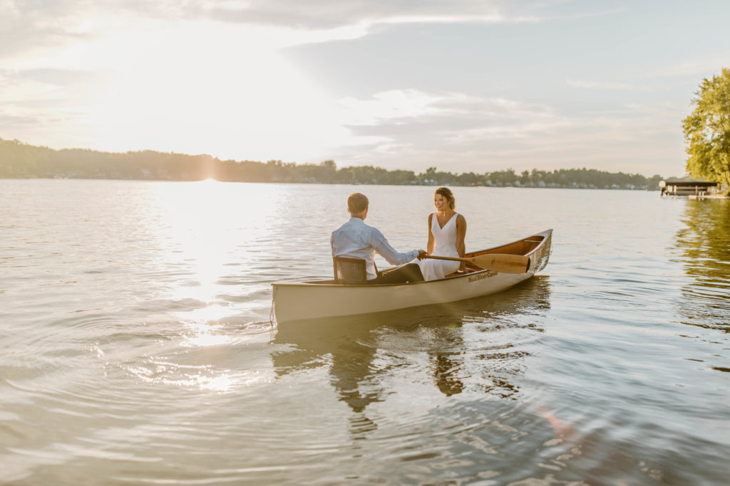 Elopement in the Water, Canoe Boat ride in Michigan wedding