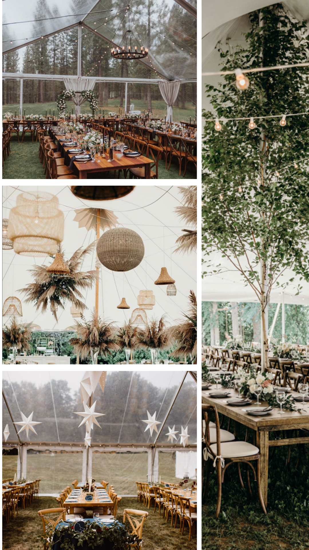 Backyard tent wedding reception in clear tent ideas and hanging lanterns