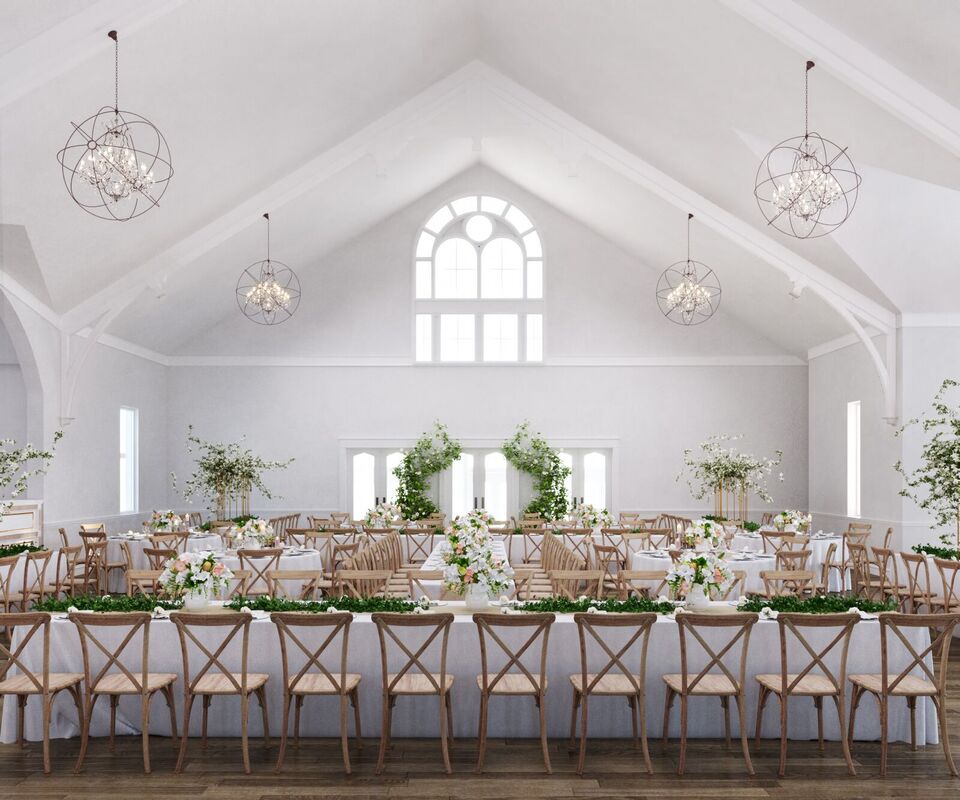 classic and elegant wedding reception in remodeled historic church Grand Rapids