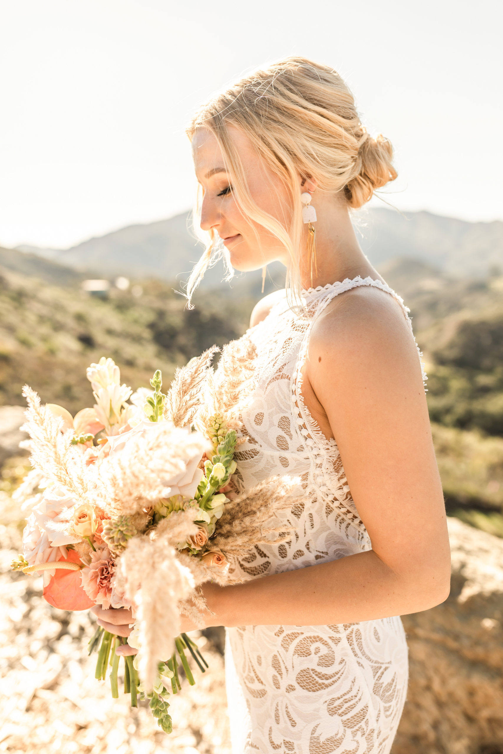 Elopement Boho Bride California Wedding Dress Pampas Grass Photographer