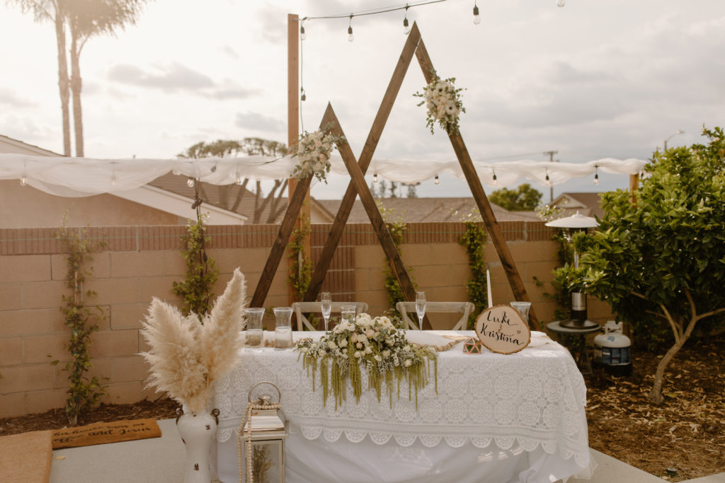 California Backyard Wedding Boho Sweetheart Table Decor