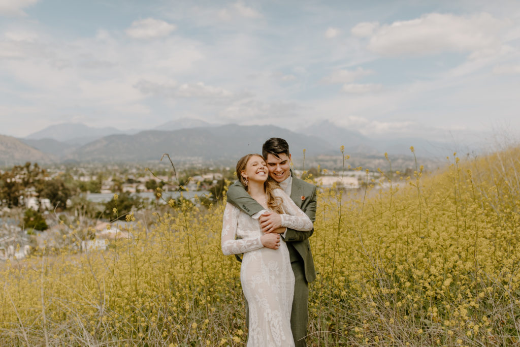Los Angeles Elopement Wedding California candid bride and groom hugging photos