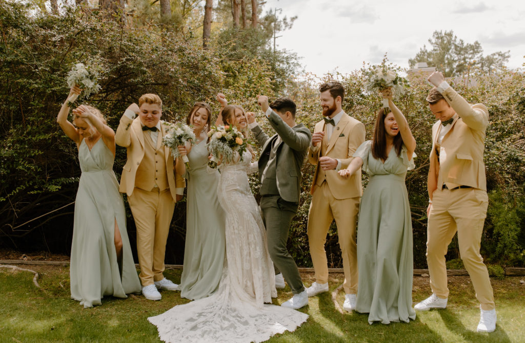 Candid bridal party wedding photos in California outdoors