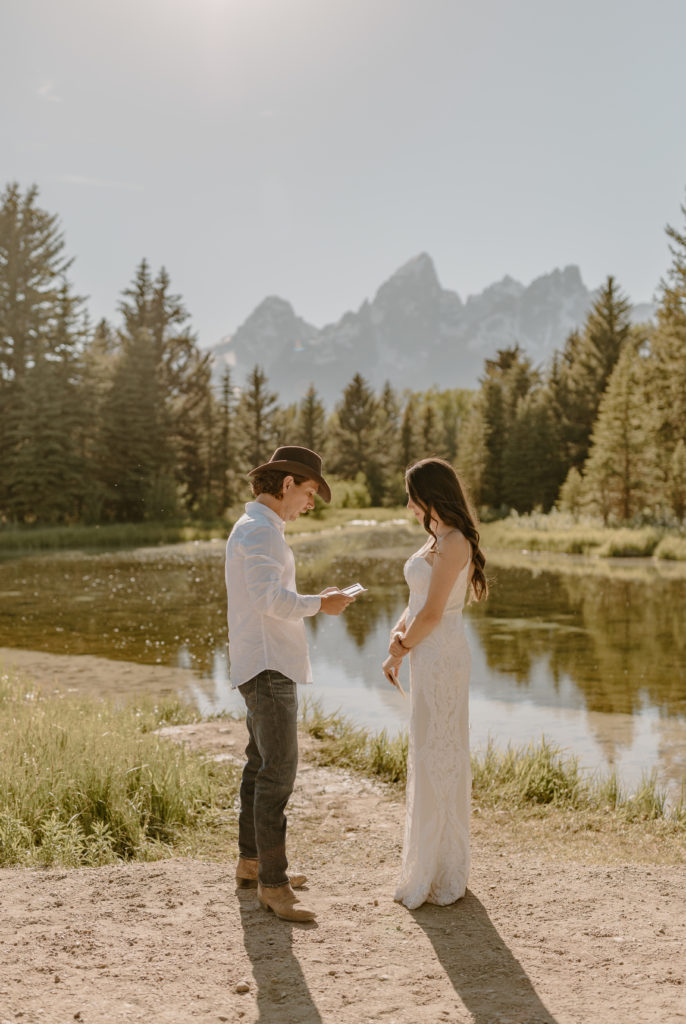 National Park Elopement Wedding Photos bride and groom exchanging vows