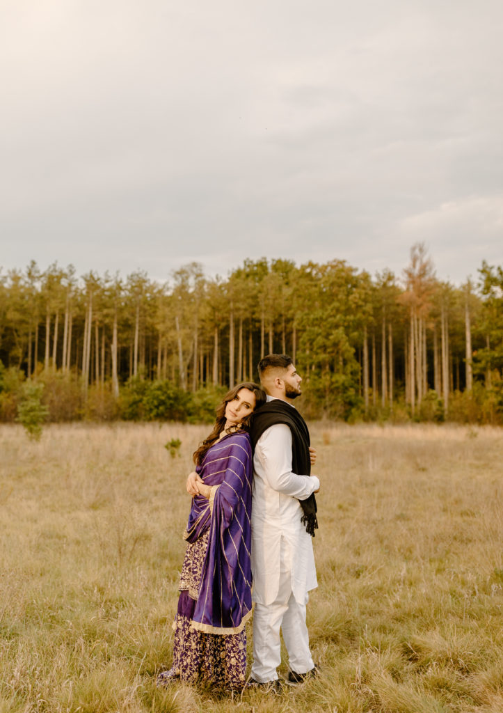 Indian Traditional Wear Engagement Photos in Field Michigan