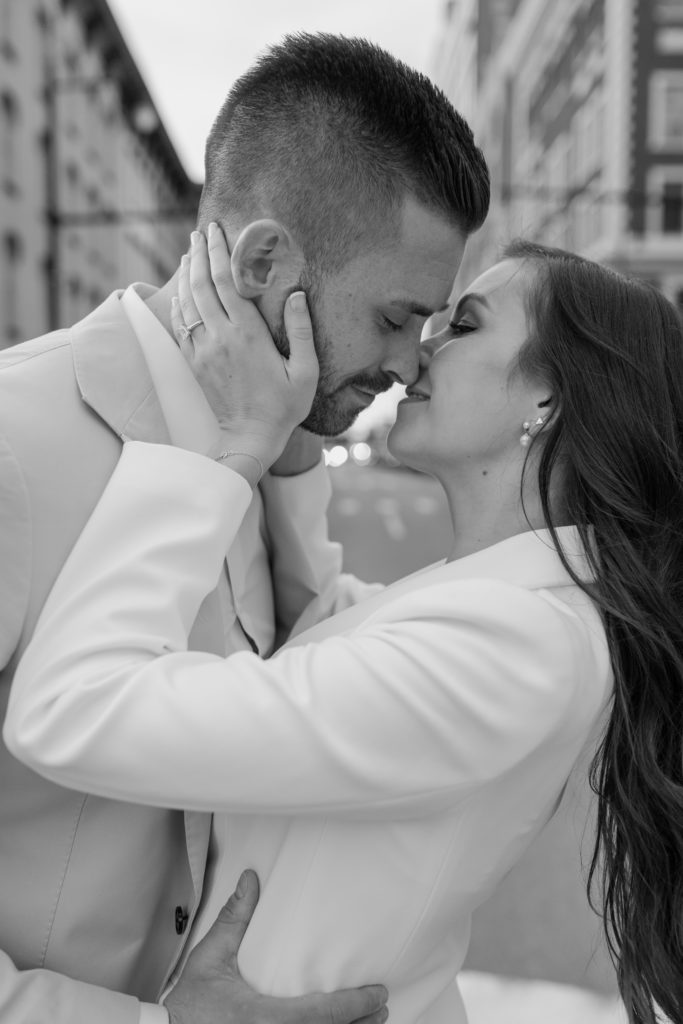 Black and White Engagement Photos Blazer Monochrome Outfits Downtown