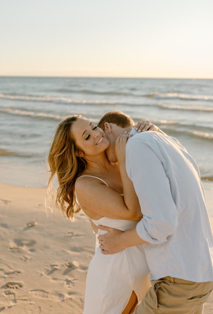 Candid Engagement Photos on Lake Michigan Beach