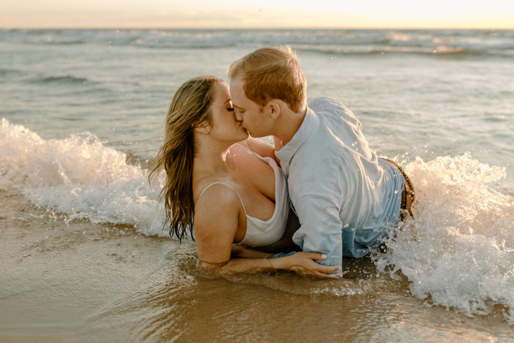Lake Michigan Engagement Photos in the Water Beach