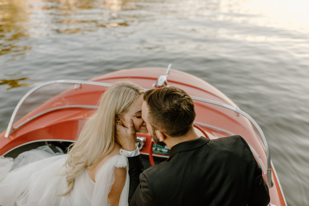 Lake Michigan wedding photos on a boat 