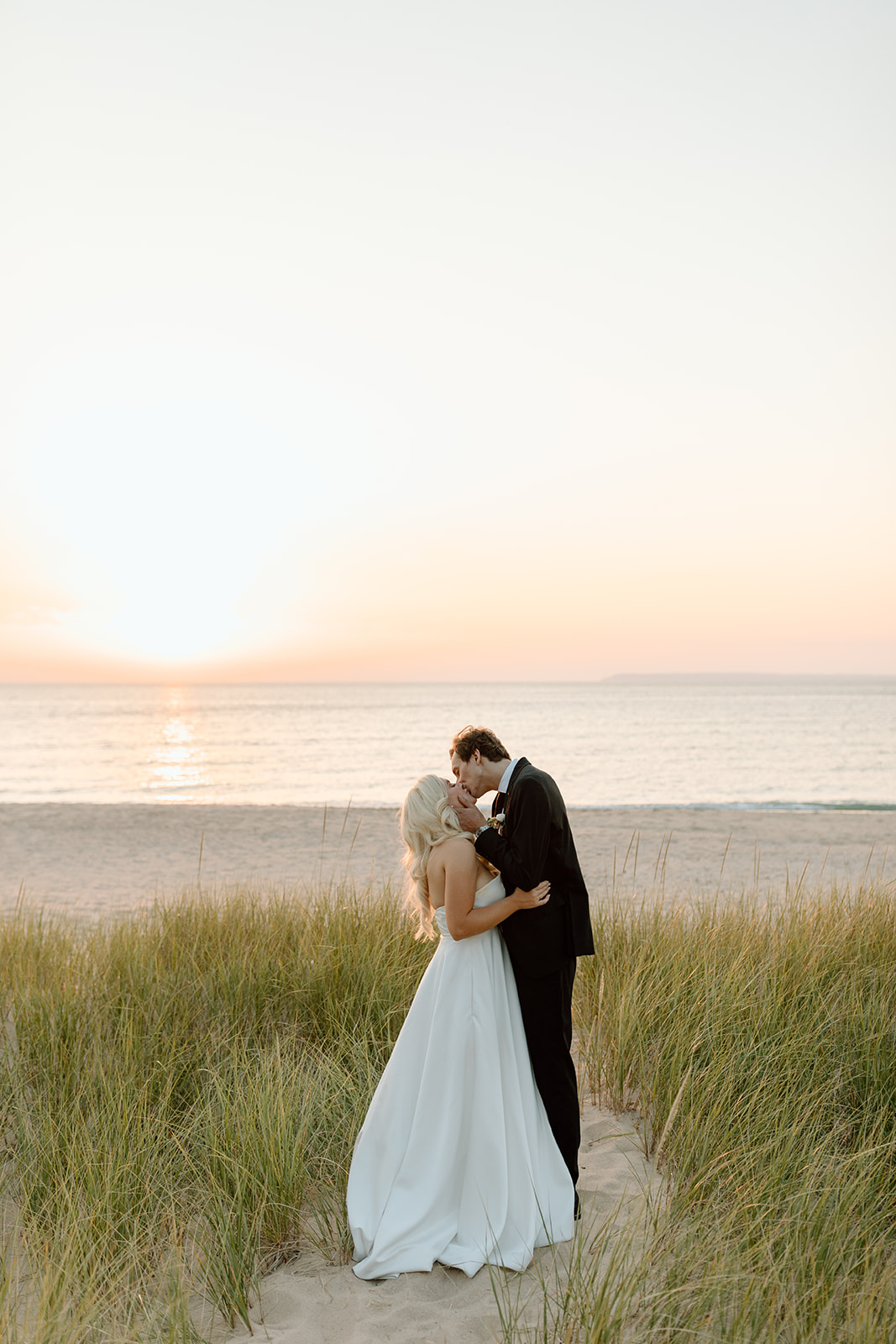 Michigan beach wedding sunset