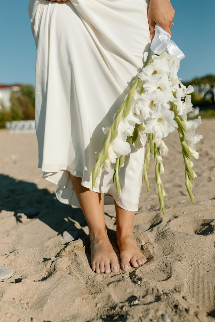 Barefoot bride beach wedding Michigan