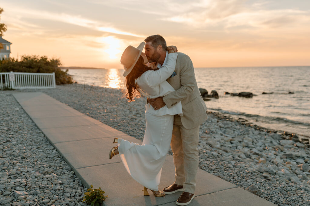 Lake Michigan intimate beach wedding sunset photos