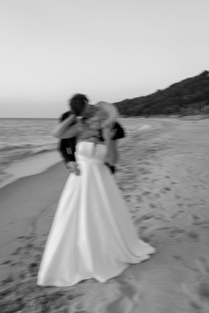 Blurry candid black and white wedding photos 